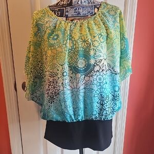 Cato Blue Graphic Relaxed Blouse